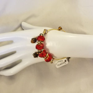 NWT Handmade Bangle Red Gold Bronze Glass